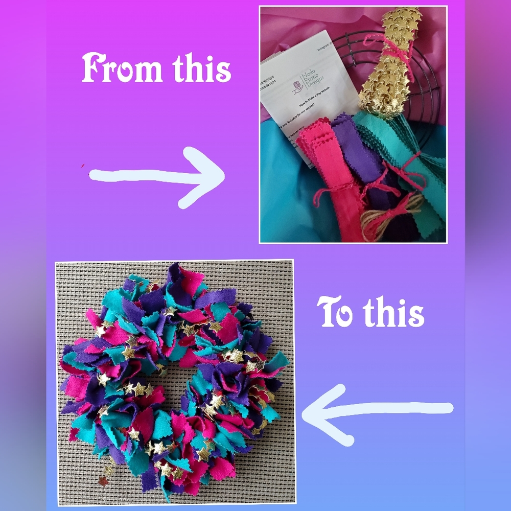 Aurora Borealis Rag Wreath Kit - DIY - Bold with Gold Stars, Soft Fabric